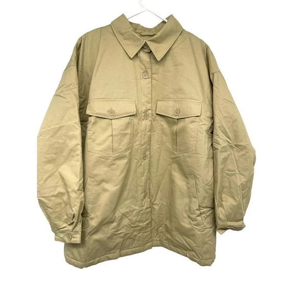 Bp. Women's Shacket Shirt Jacket Quilted with Pockets Button Front Size XL Tan - Picture 2 of 13